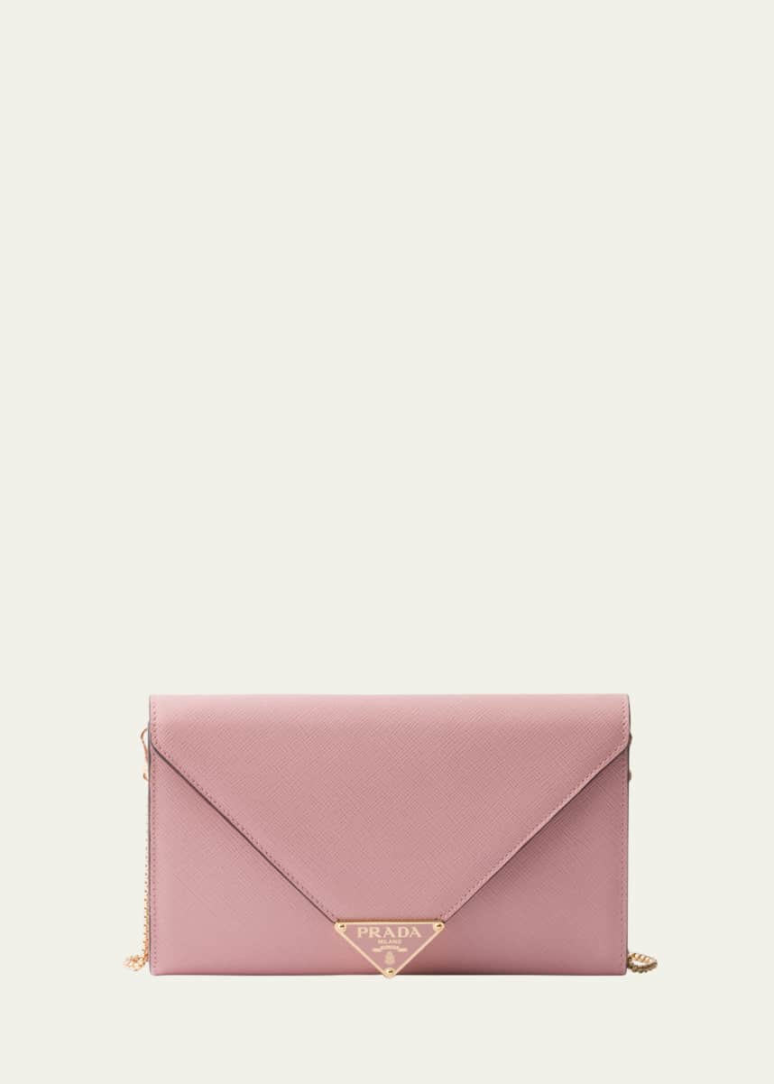 Prada Mini Envelope Flap Saffiano Leather Wallet on Chain