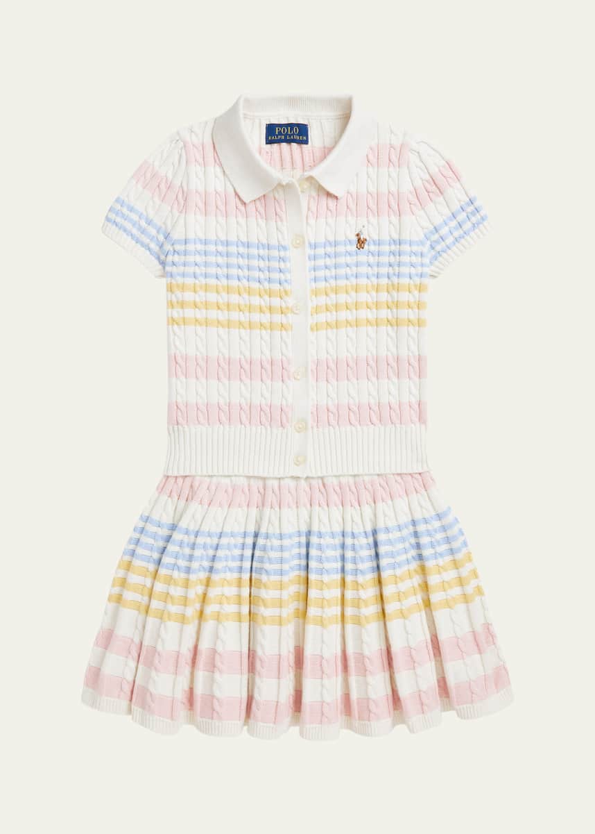 Ralph Lauren Childrenswear Girl's Two-Piece Stripe Cardigan and Skirt Set, Size 2-6X