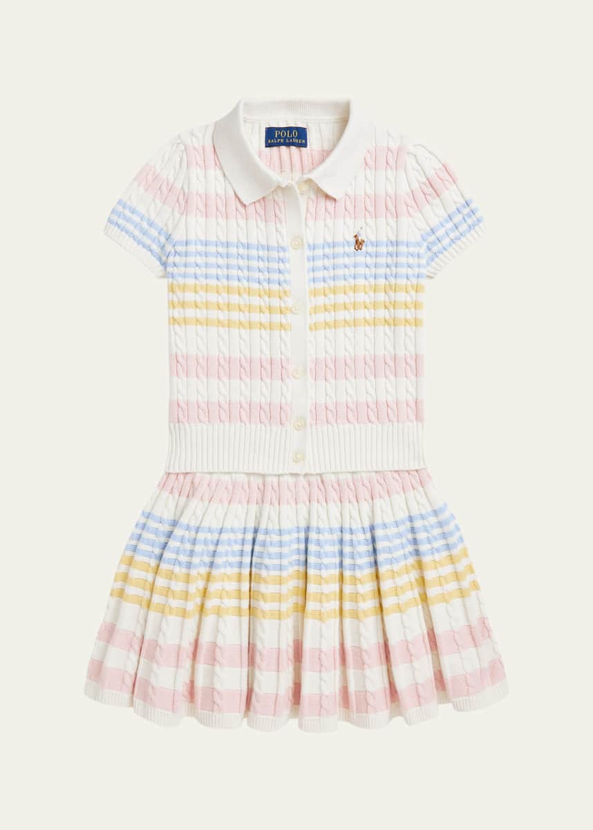 Ralph Lauren Childrenswear Girl's Two-Piece Stripe Cardigan and Skirt Set, Size S-XL