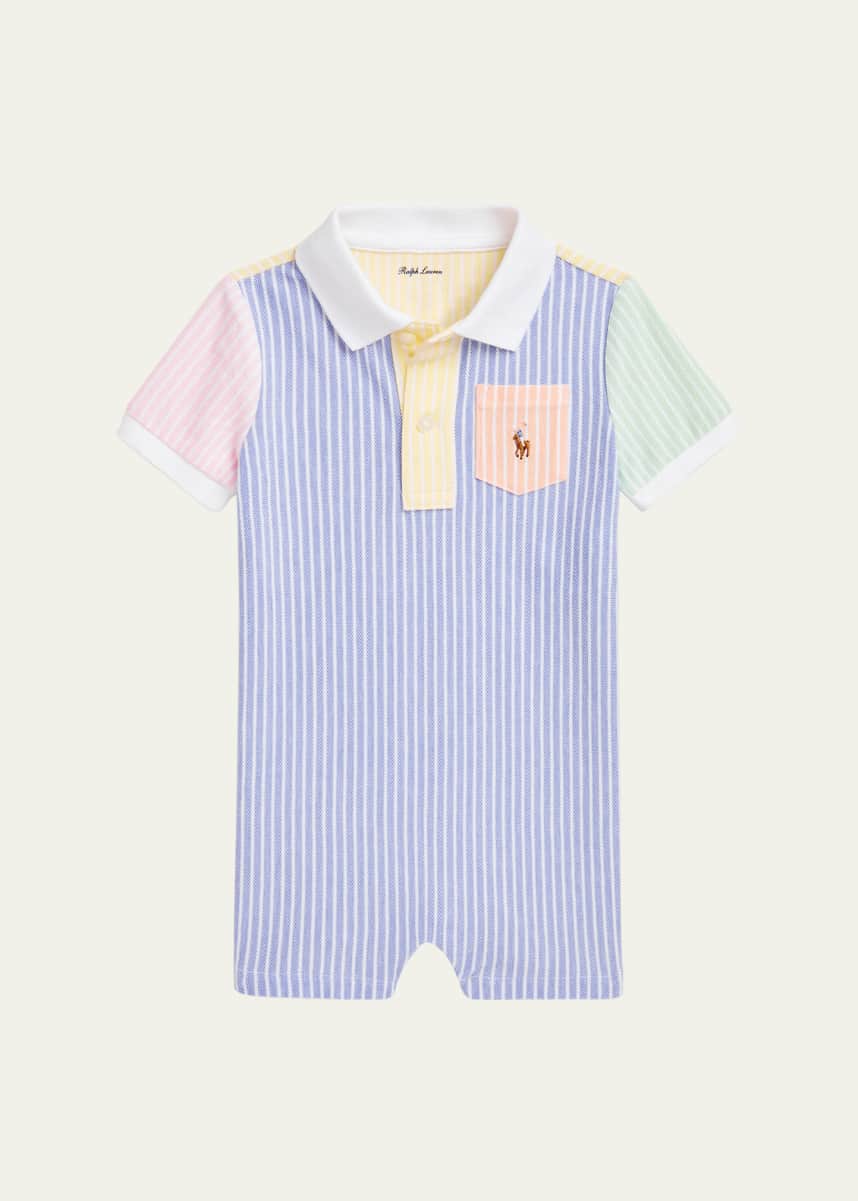 Ralph Lauren Childrenswear Boy's Striped Oxford Polo Playsuit, Size 2-7