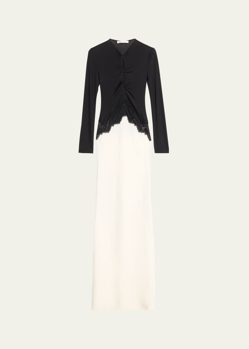 Christopher Esber Twisted Verner-Lace Long-Sleeve Maxi Dress