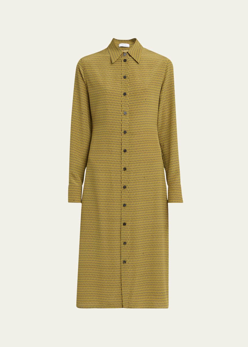 Ferragamo Peacock Silk Crepe De Chine Shirtdress