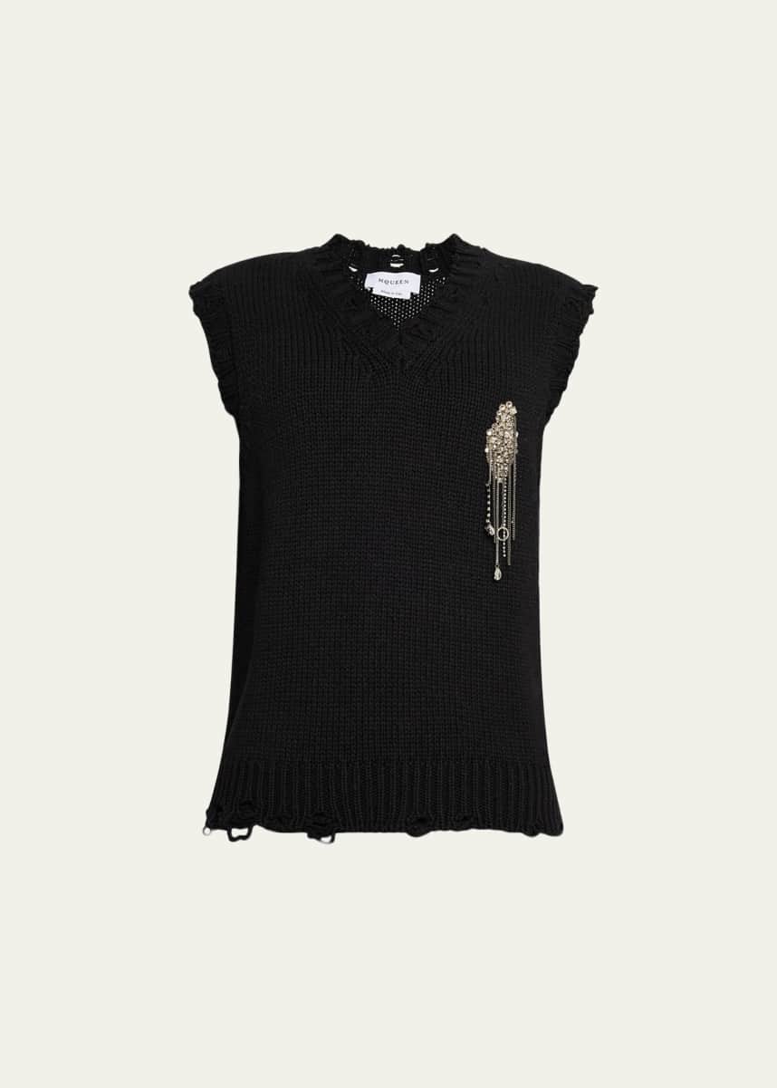 McQueen Men's Sweater Vest with Embellished Patch