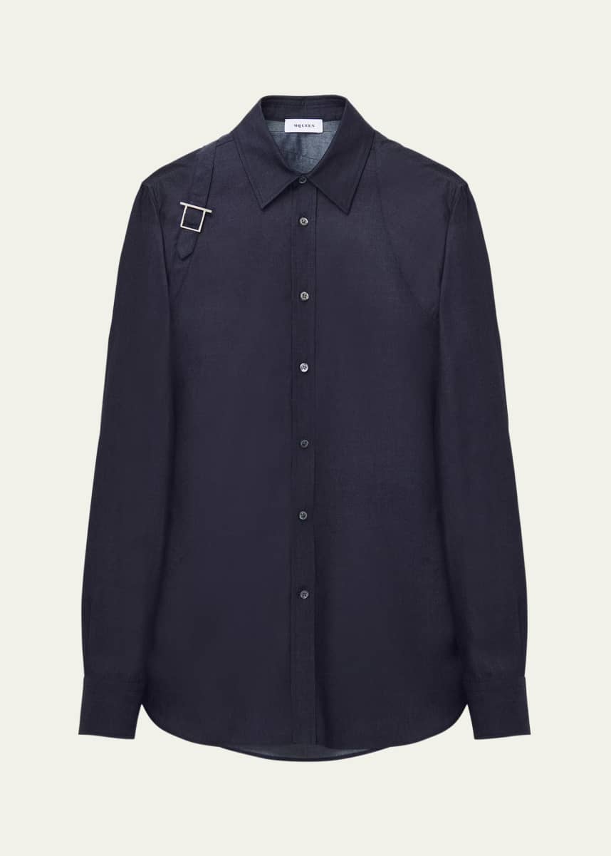 McQueen Men's T-Bar Harness Denim Shirt