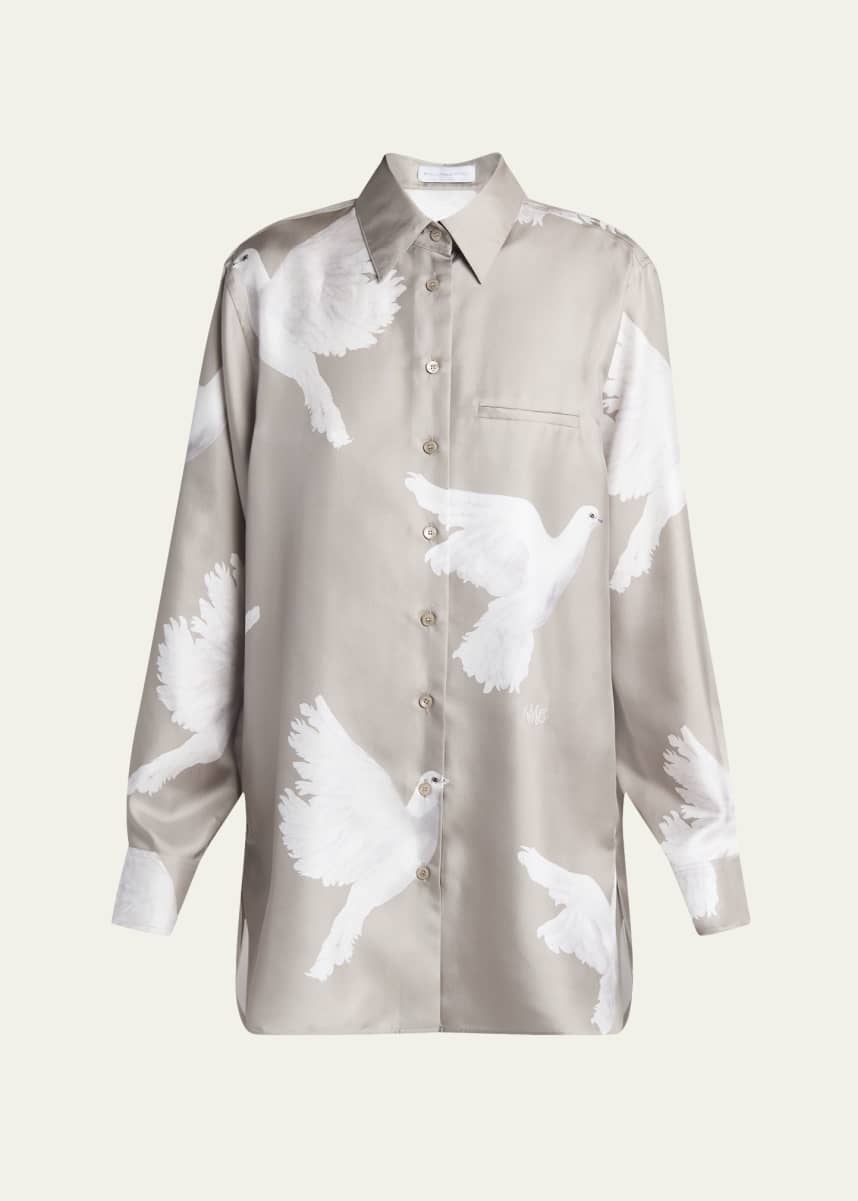 Stella McCartney Dove Print Button Down Silk Blouse