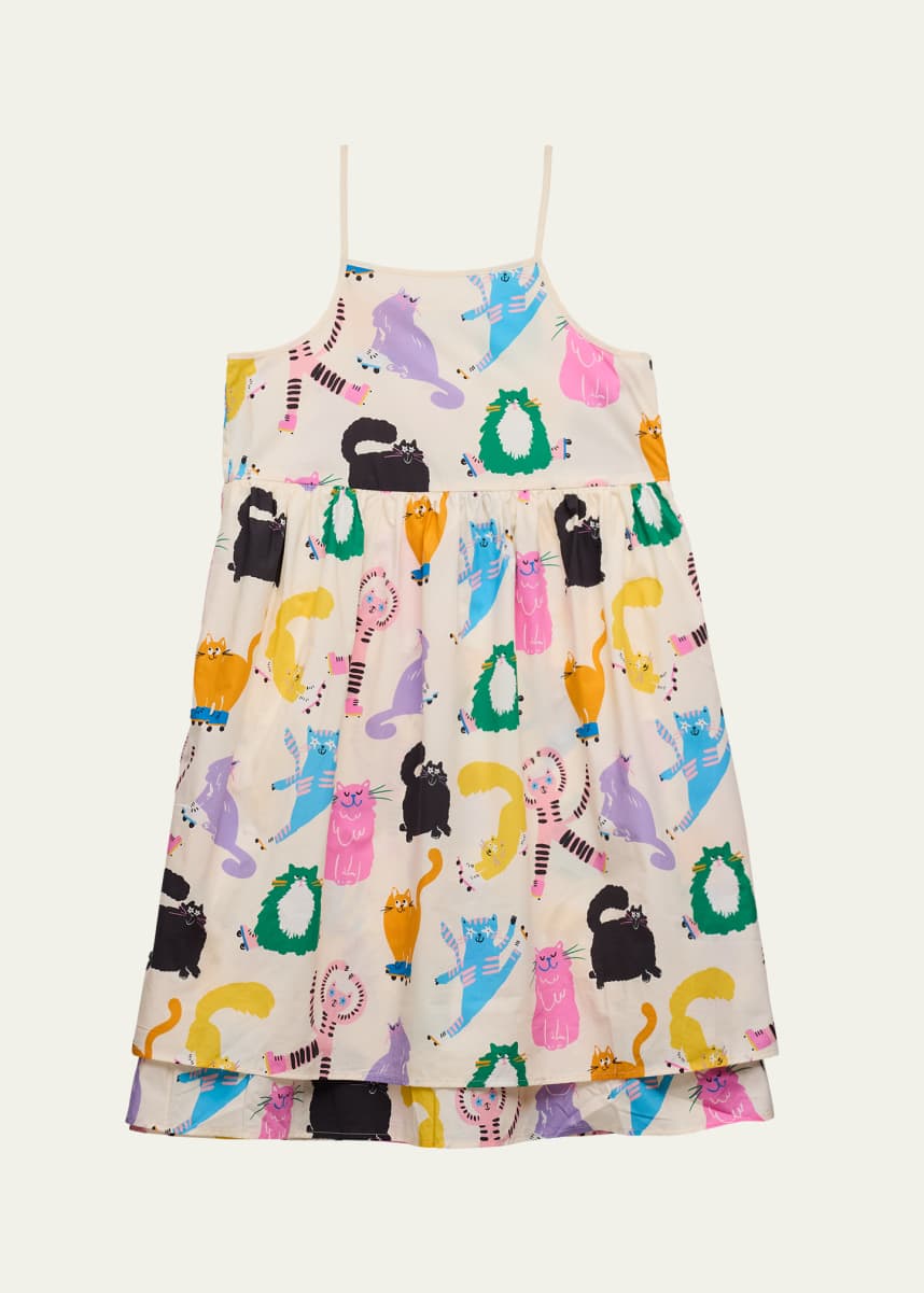 Stella McCartney Kids Girl's Cat-Print Strappy Dress, Size 3-16