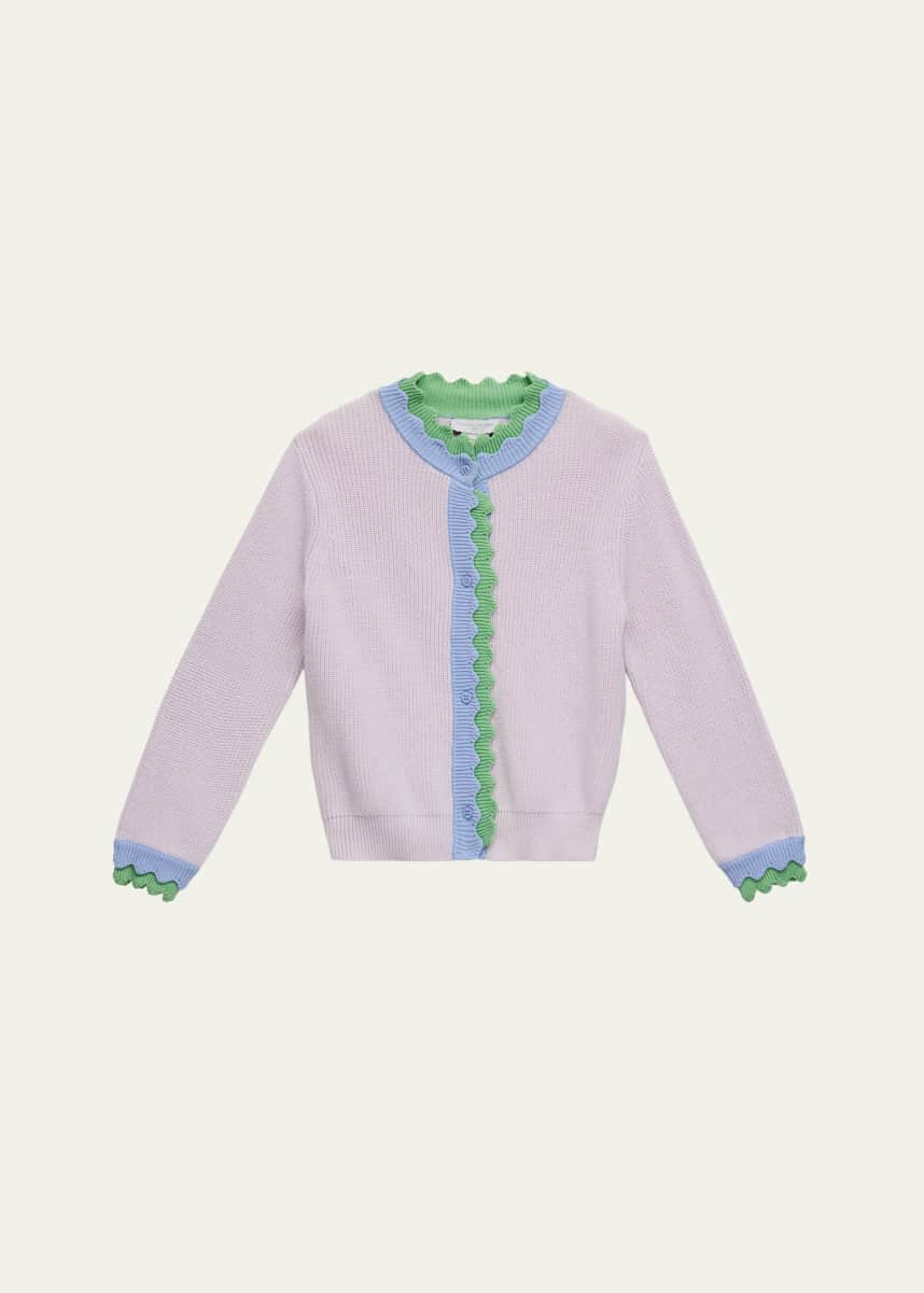 Stella McCartney Kids Girl's Ric Rac Trim Ribbed Cardigan, Size 2-16