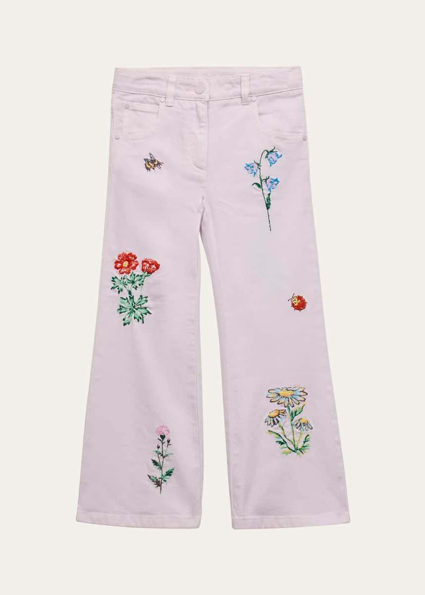 Stella McCartney Kids Girl's Floral Embroidered Jeans, Size 2-16