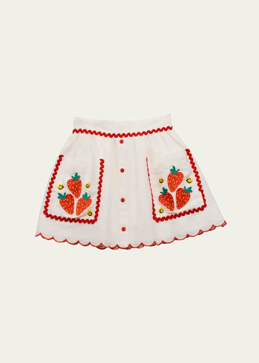 Stella McCartney Kids Girl's Strawberry-Print Embroidered Skirt, Size 3-16