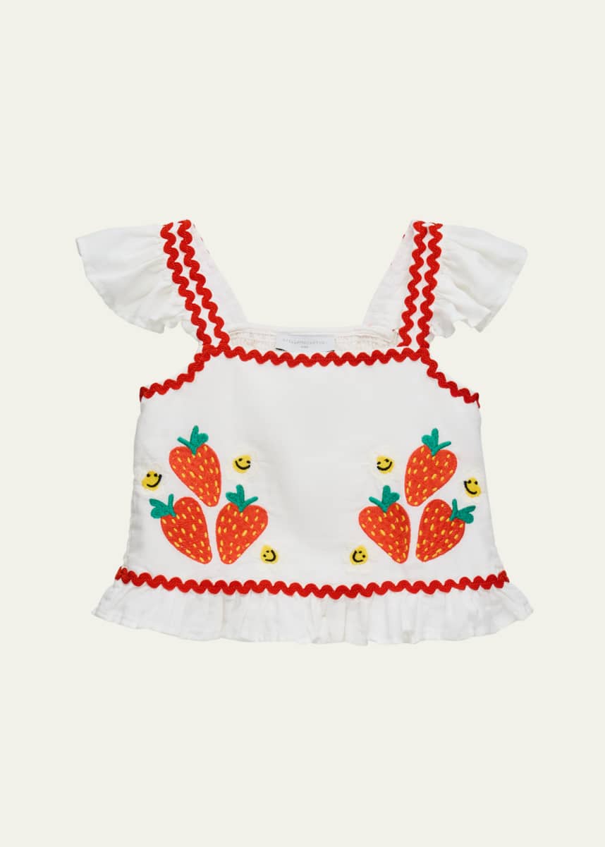Stella McCartney Kids Girl's Strawberry Embroidered Smocked Top, Size 2-16