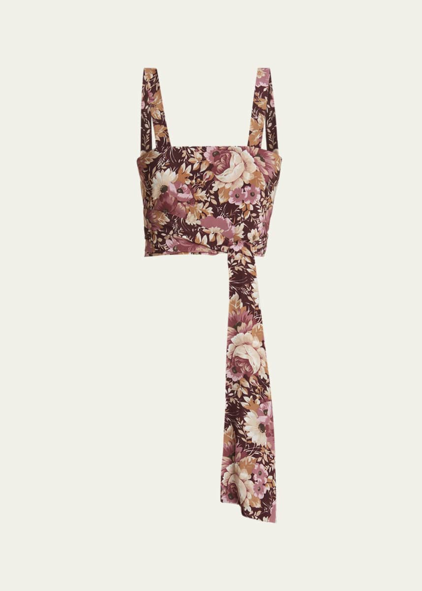 Chloe Rose Print Cropped Silk Top