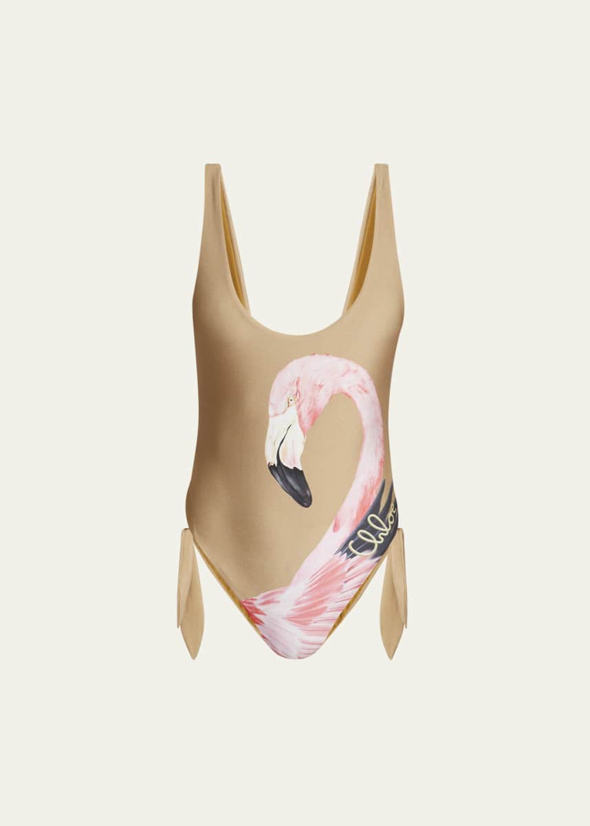 Chloe Flamingo Print Cutout One-Piece Swimsuit