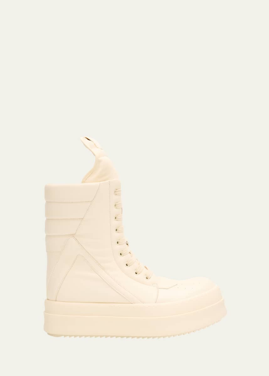 Rick Owens Men's Mega Geobasket Leather High-Top Sneakers