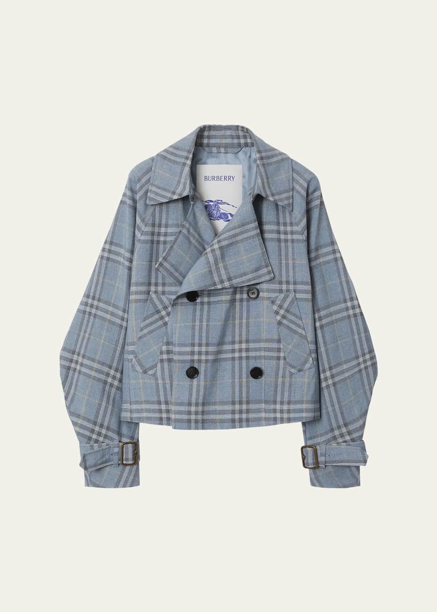 Burberry Check Double-Breasted Short Trench Jacket
