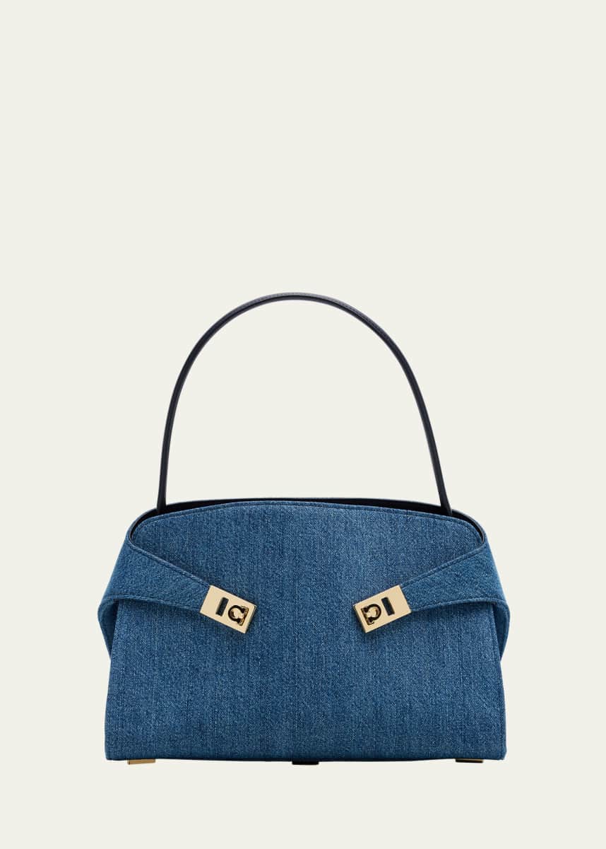 Ferragamo Hug Washed Denim Shoulder Bag