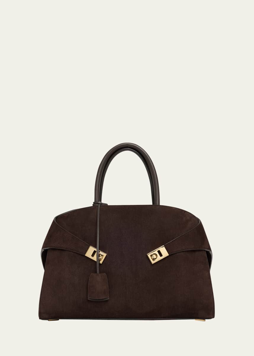 Ferragamo Hug Suede Corduroy Shoulder Bag