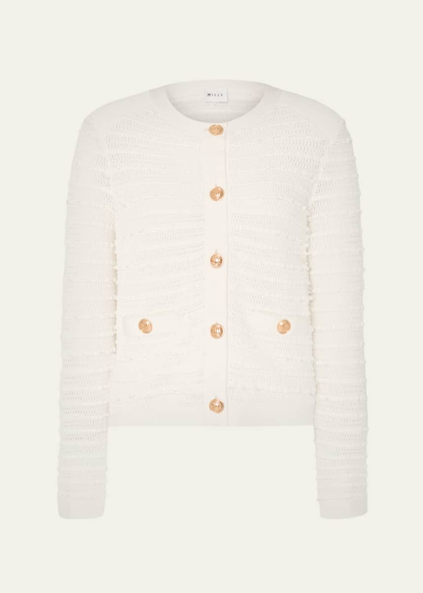 Milly Beaded Button-Down Knit Cardigan