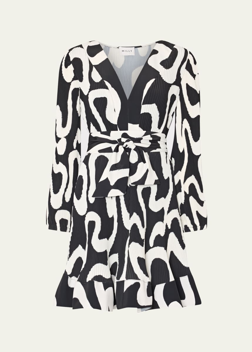 Milly Liv Pleated Ink Swirl Mini Dress