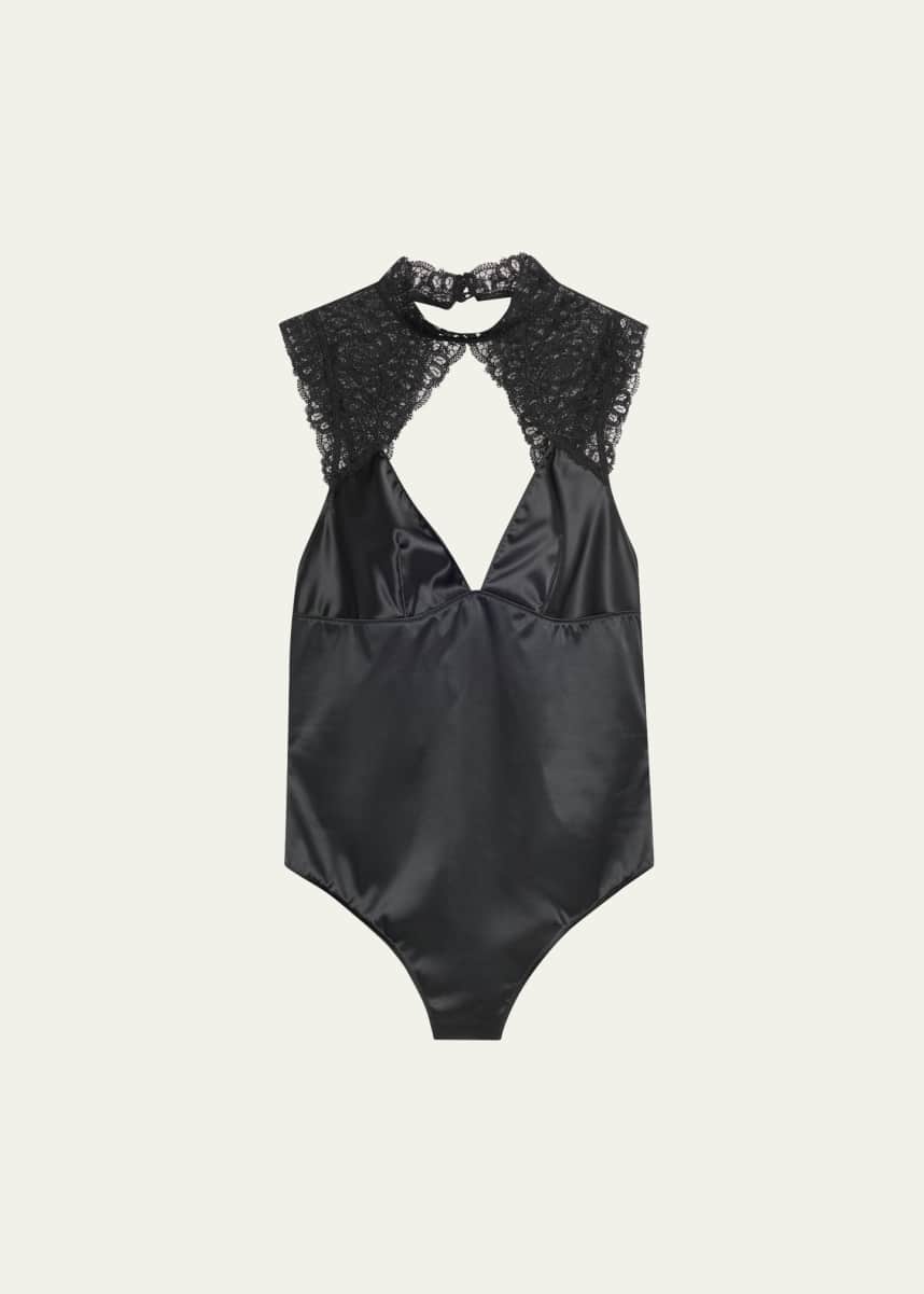 Simone Perele Symphonie Embroidered-Trim Satin Bodysuit