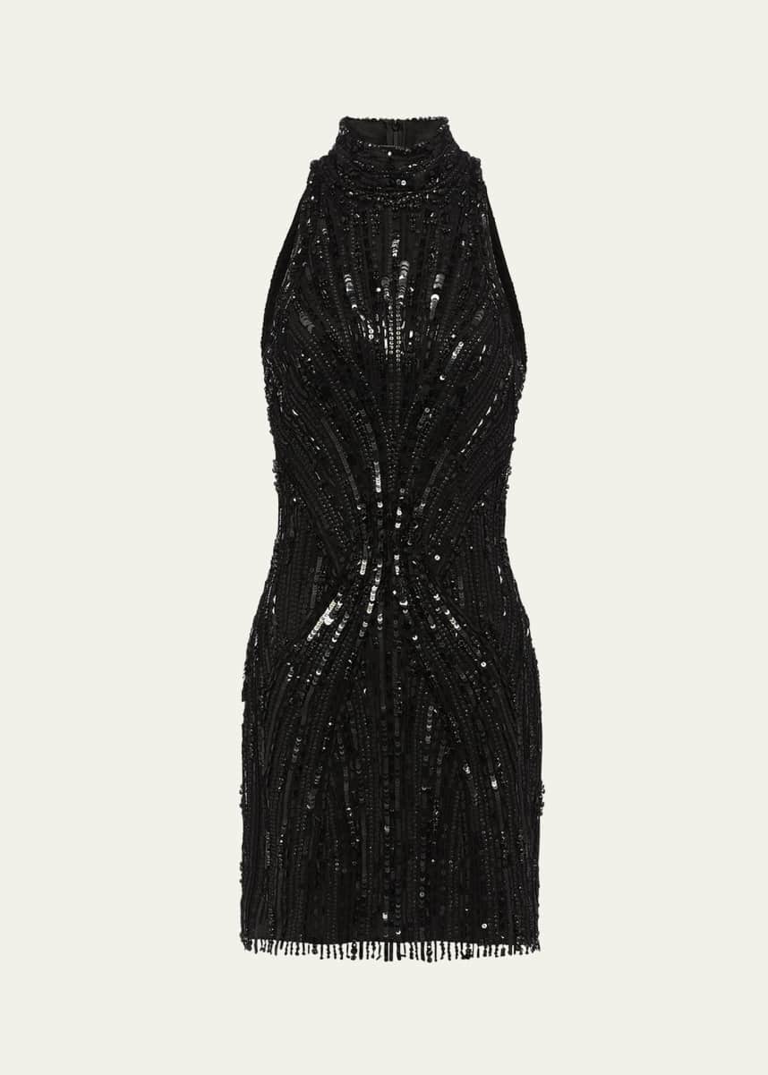 Jenny Packham Rebel Halter Crystal Sequined Mini Dress