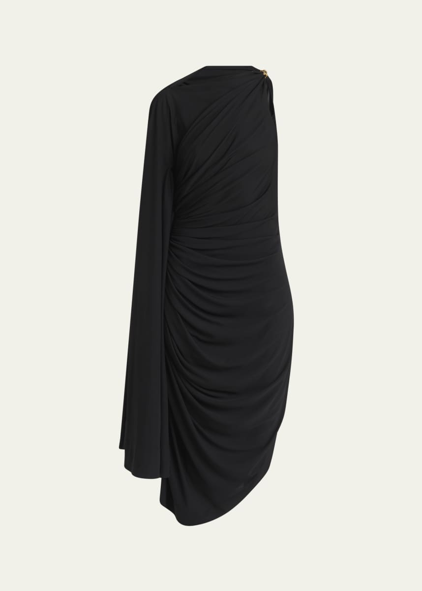 Bottega Veneta Frog Draped Matte Viscose Jersey Cape Dress