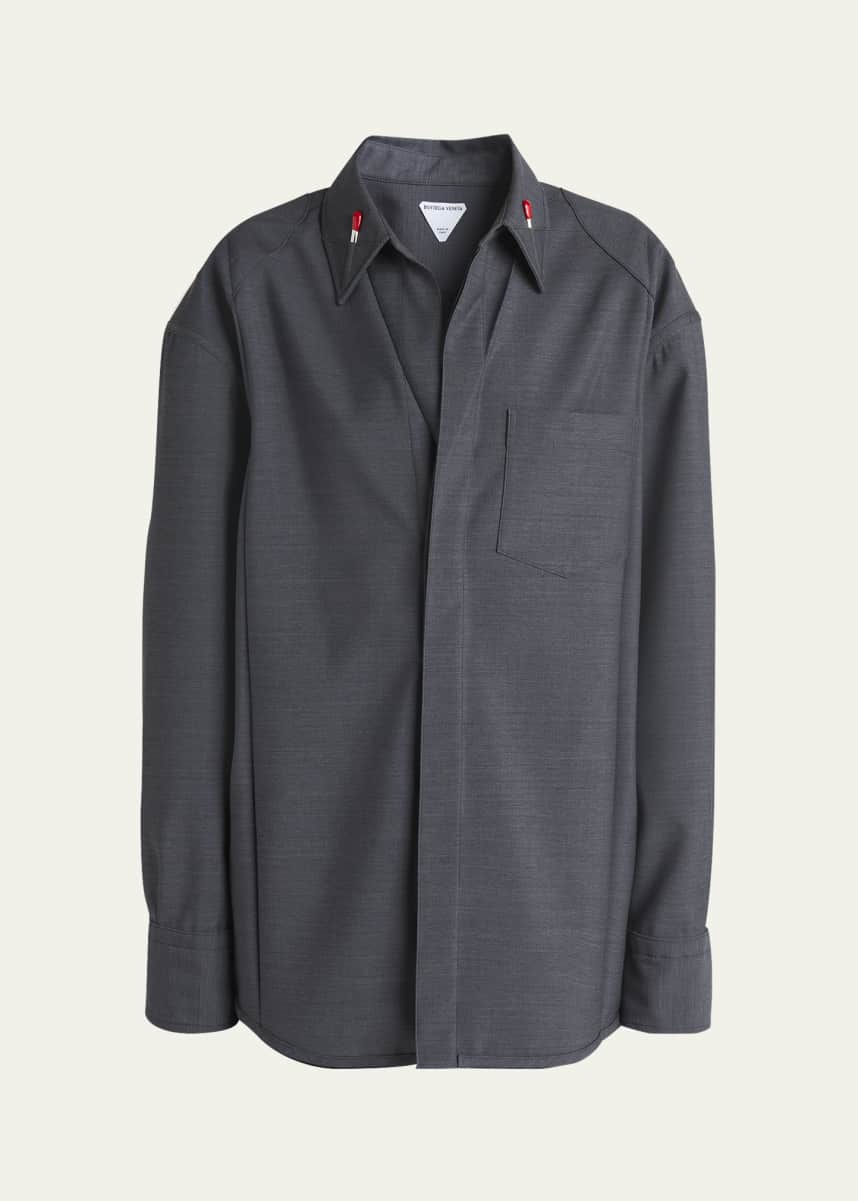 Bottega Veneta Matches-Collar Travel Light Wool Shirt