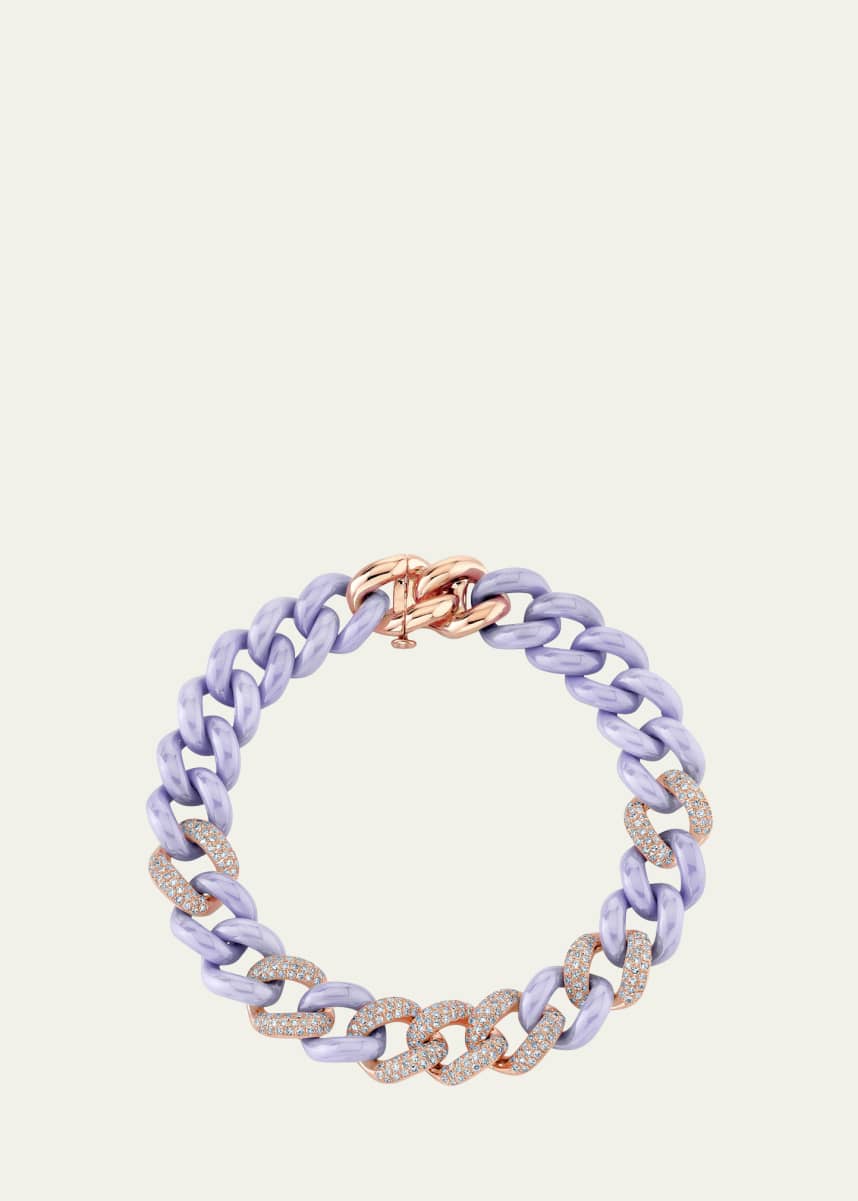 SHAY 18K Rose Gold Pavé Diamond & Lavender Ceramic Essential Link Bracelet