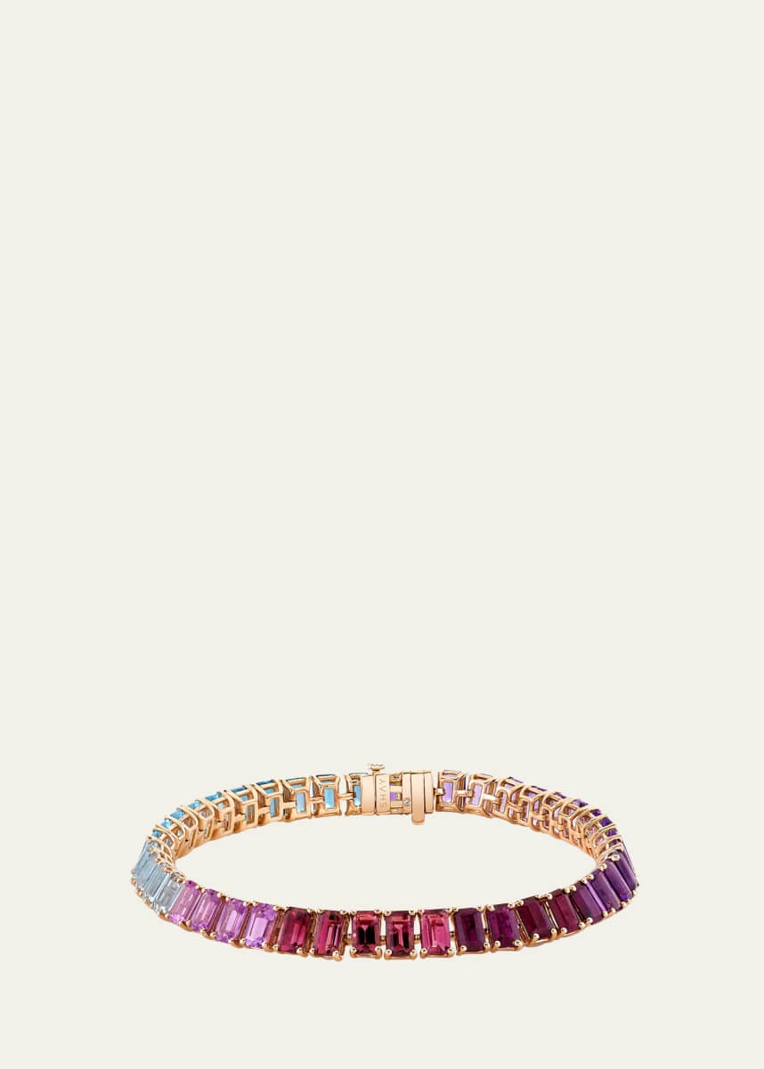 SHAY 18K Rose Gold Pastel Rainbow Baguette Tennis Bracelet