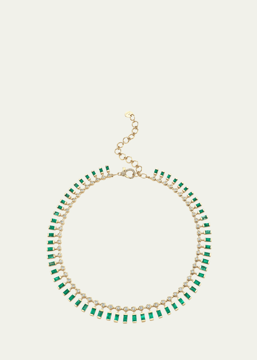 SHAY 18K Yellow Gold Dot Dash Diamond and Emerald Necklace