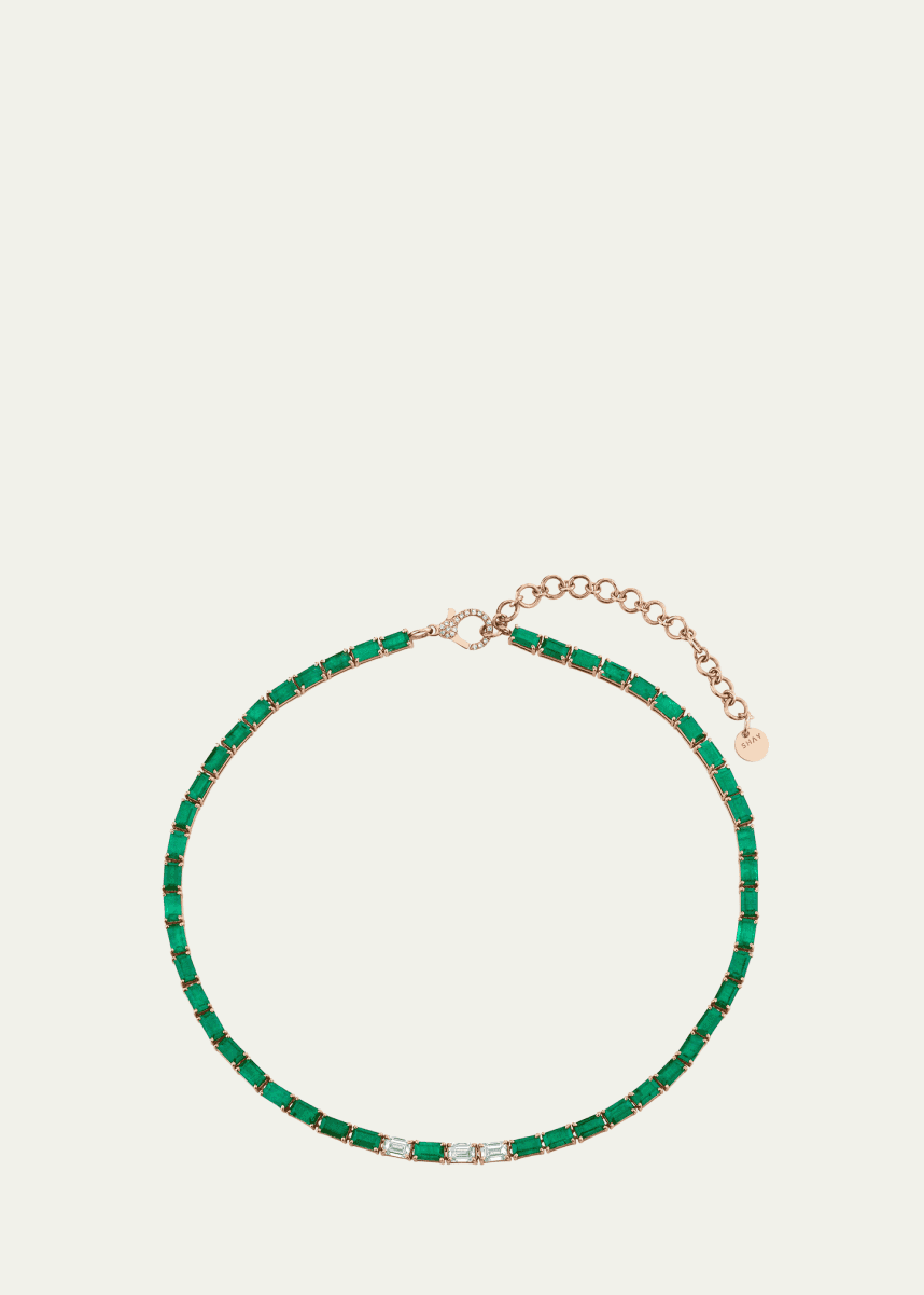 SHAY 18K Rose Gold Diamond and Emerald Tennis Necklace