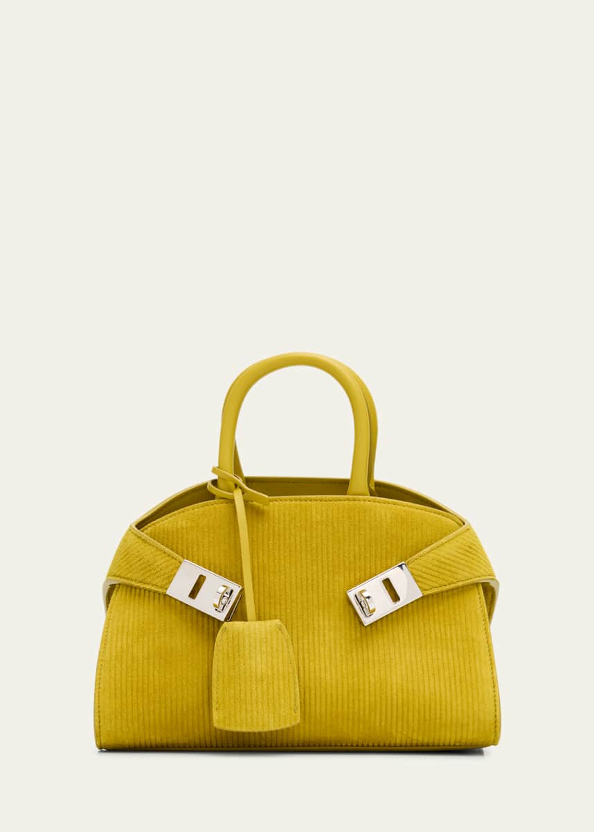 Ferragamo Hug Medium Suede Corduroy Top-Handle Bag