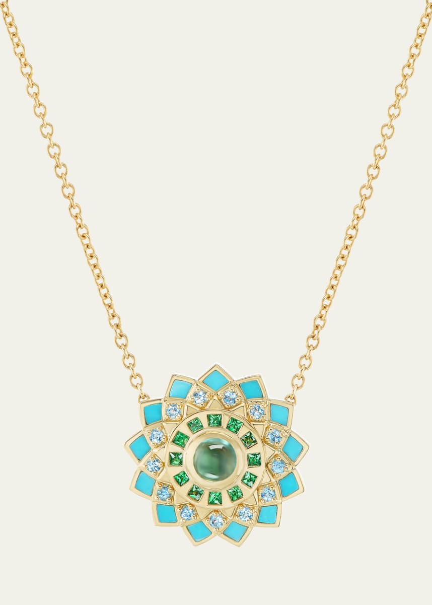 Orly Marcel Mini Temple Mandala Inlay Necklace in 18K Yellow Gold