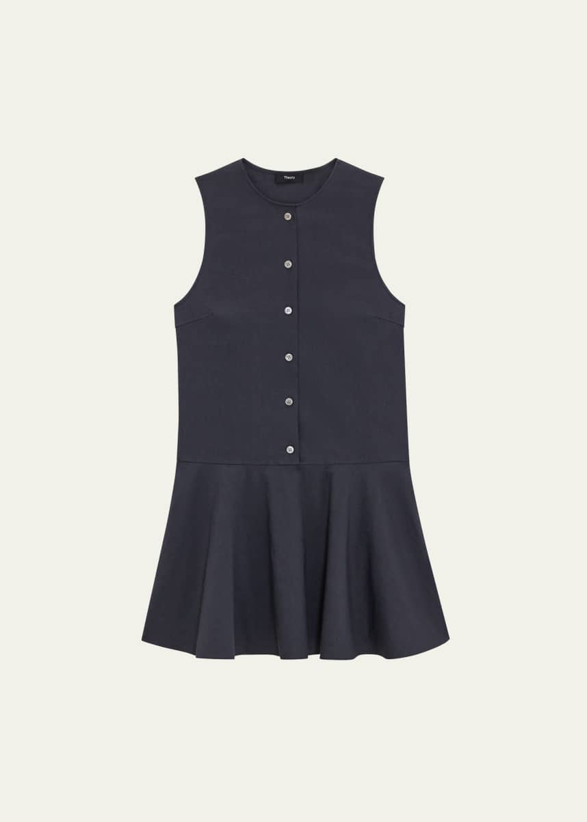 Theory Drop-Waist Crunch Linen Mini Dress