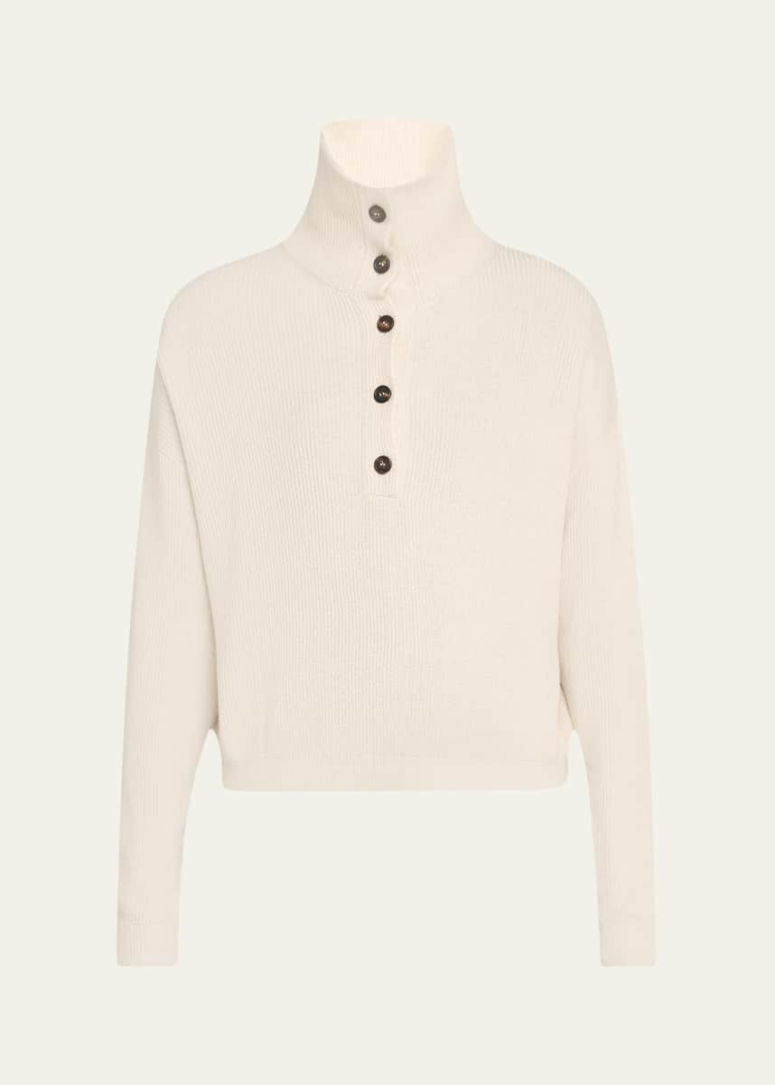 Brunello Cucinelli Bright Vanise Sparkling Cotton Polo Sweater