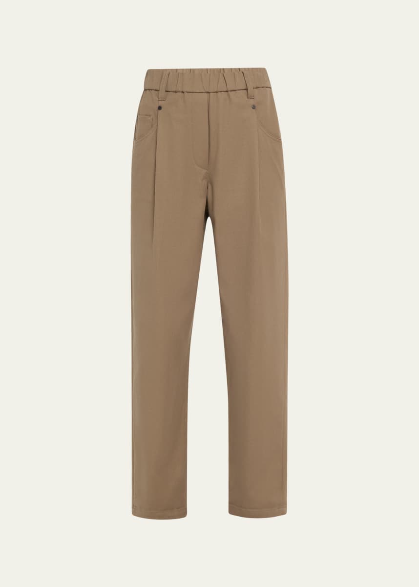 Brunello Cucinelli Cotton Twill Straight-Leg Ankle Pull-On Pants