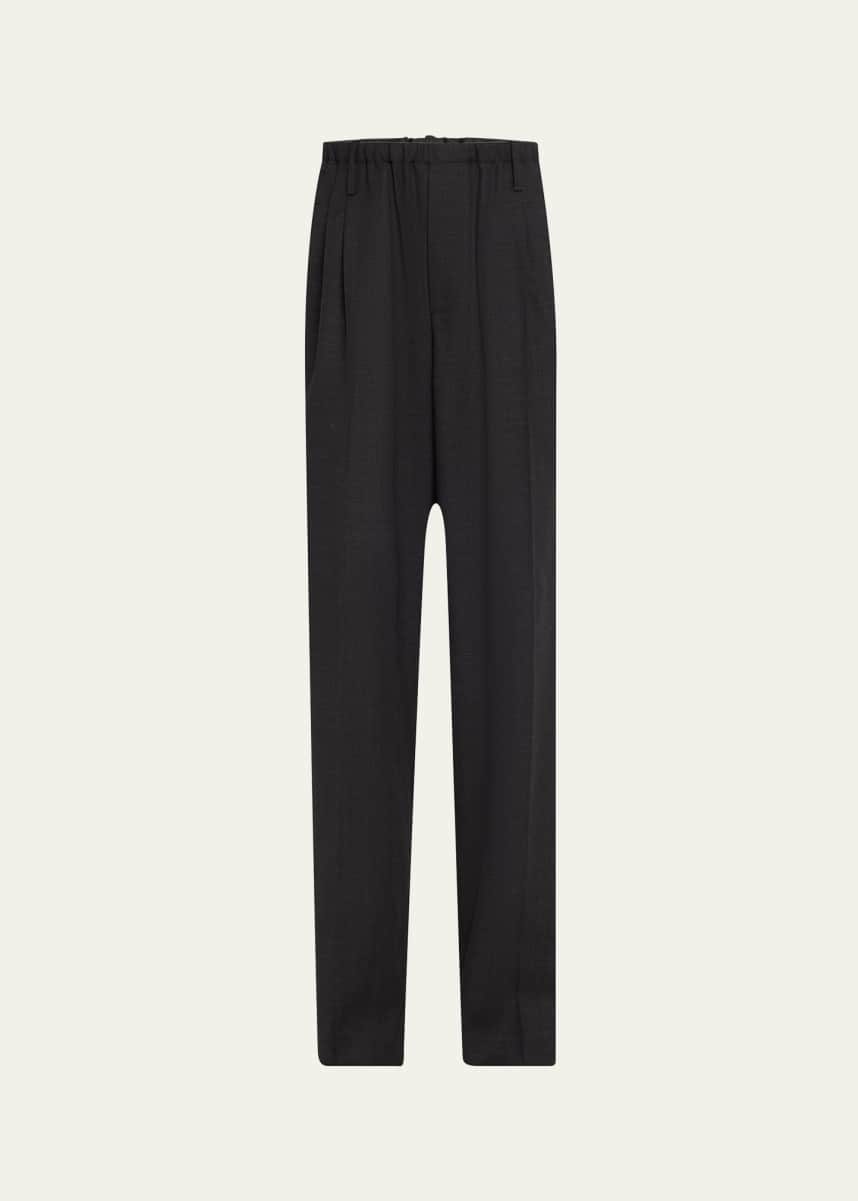 Brunello Cucinelli Drawstring Fluid Crepe Wool Twill Trousers