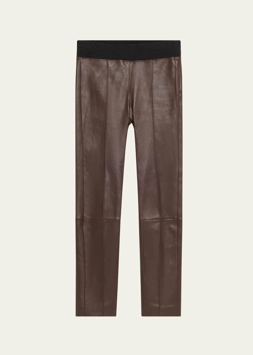 Brunello Cucinelli Leather Stretch Front Seam Leggings