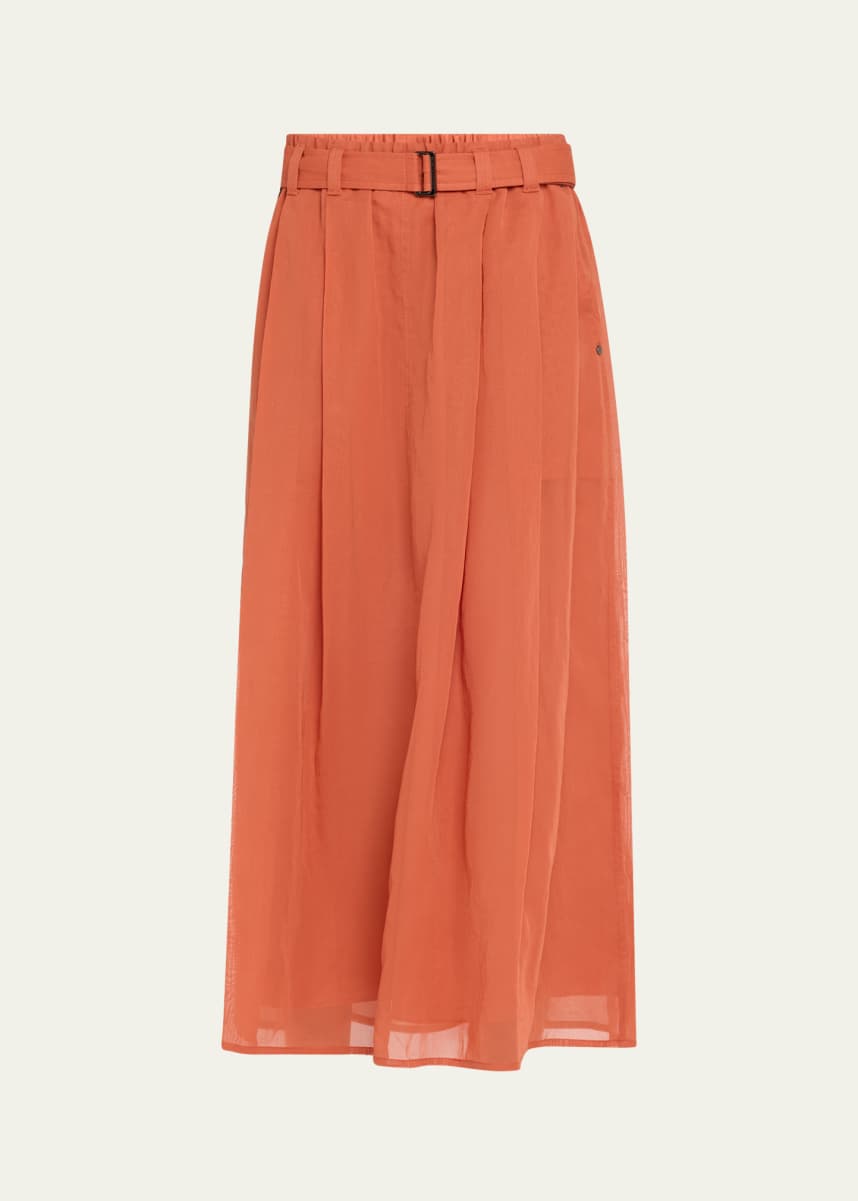 Brunello Cucinelli Belted Cotton Gauze Midi Skirt