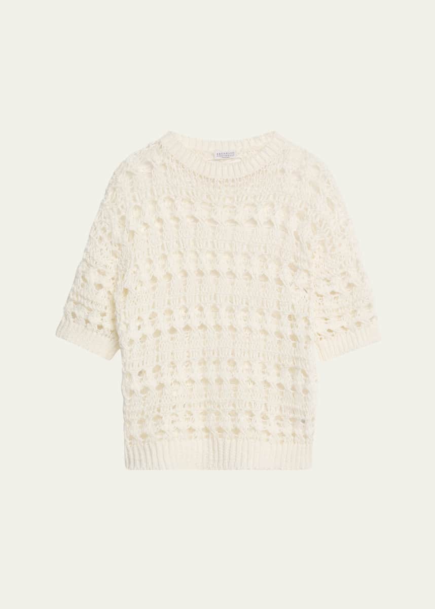 Brunello Cucinelli Openwork Knit Cotton Jute Top