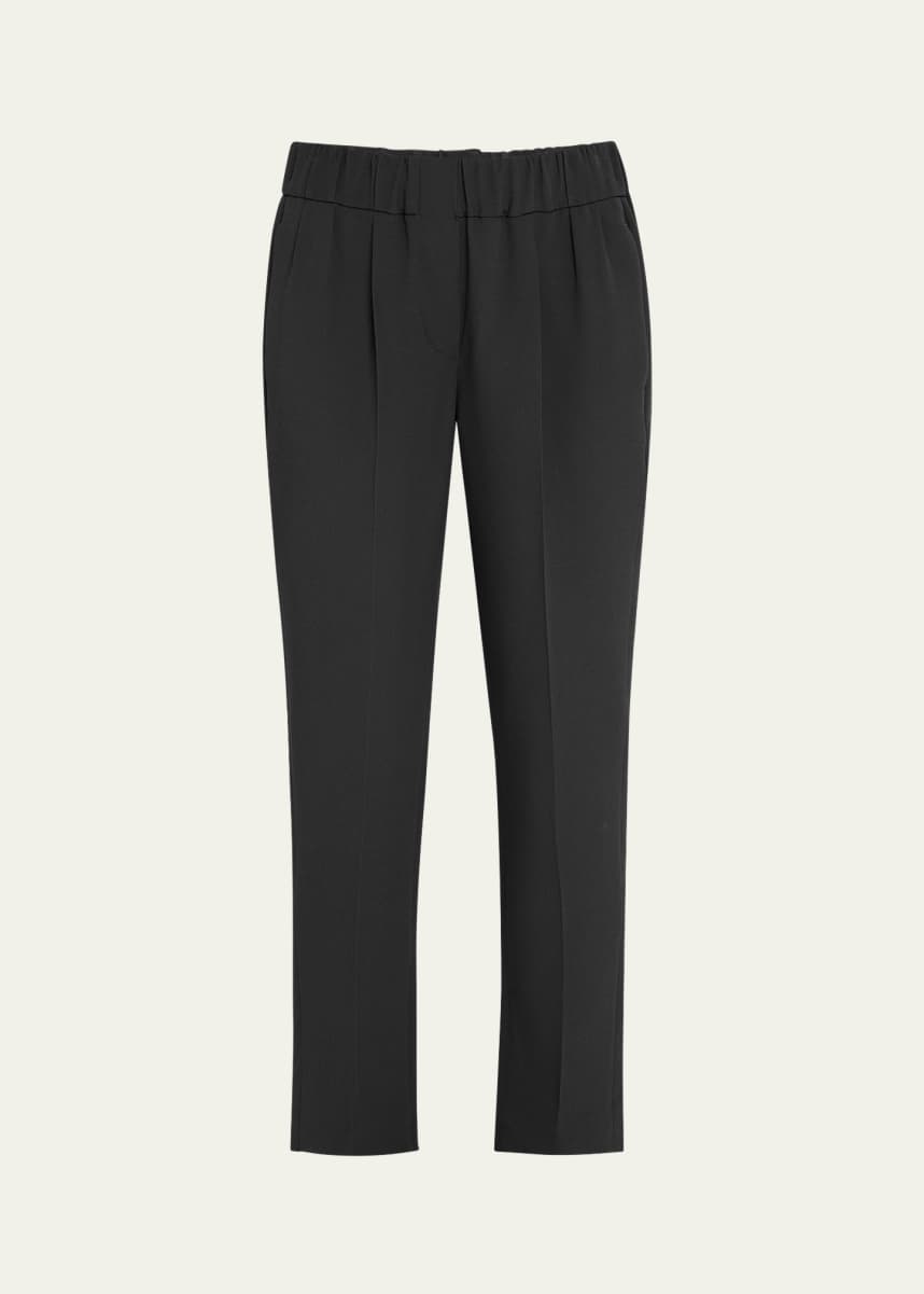 Brunello Cucinelli Silk Crepe Cady Straight-leg Ankle Pull-On Pants