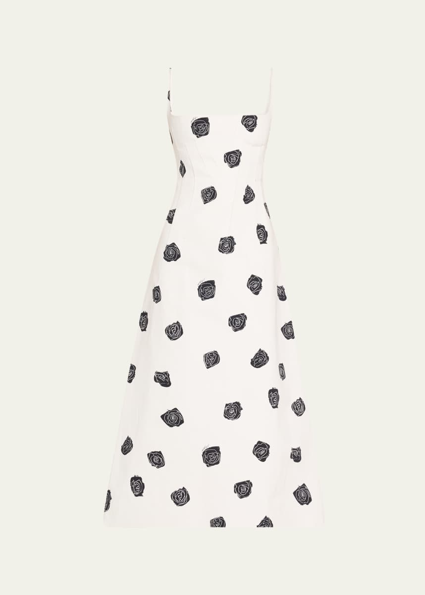 Marni Rose-Print Sleeveless Button-Back Ankle Dress