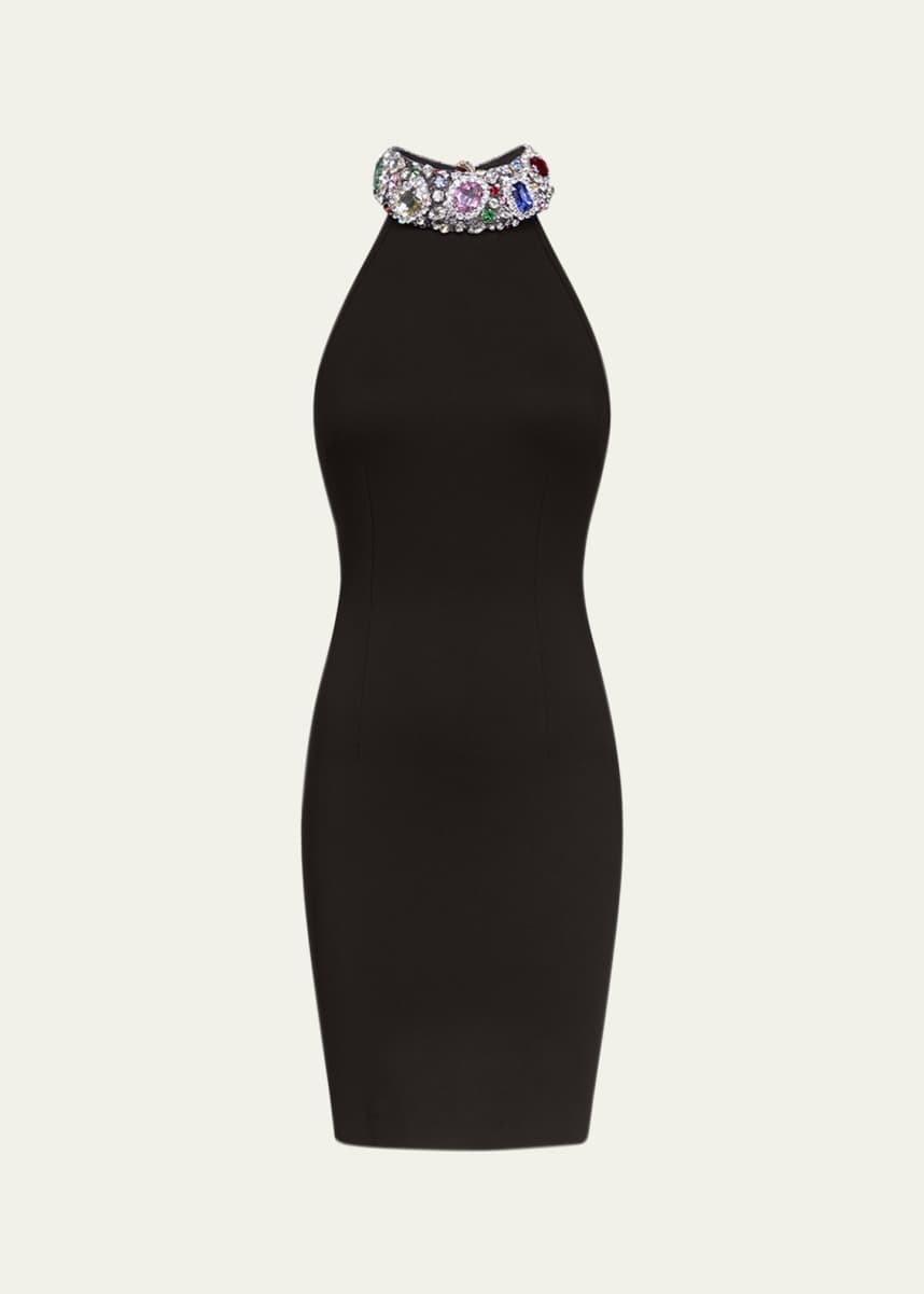 AREA Crystal Gemstone Halter Mini Dress