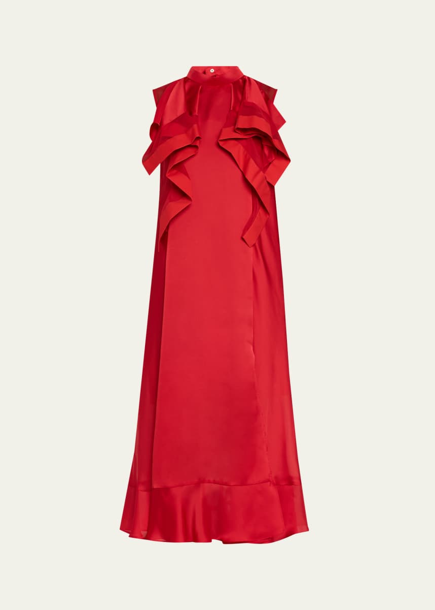SACAI Ruffle Front Satin Maxi Dress