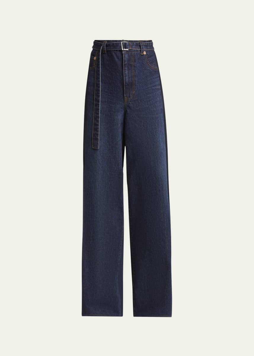 SACAI Denim Suiting Wide Leg Belted Pants