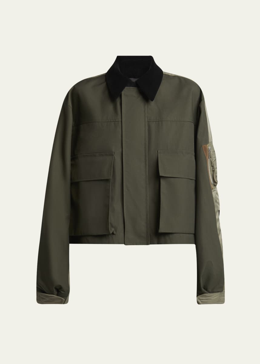 SACAI Hybrid Cargo Pocket Contrast Collar Utility Jacket