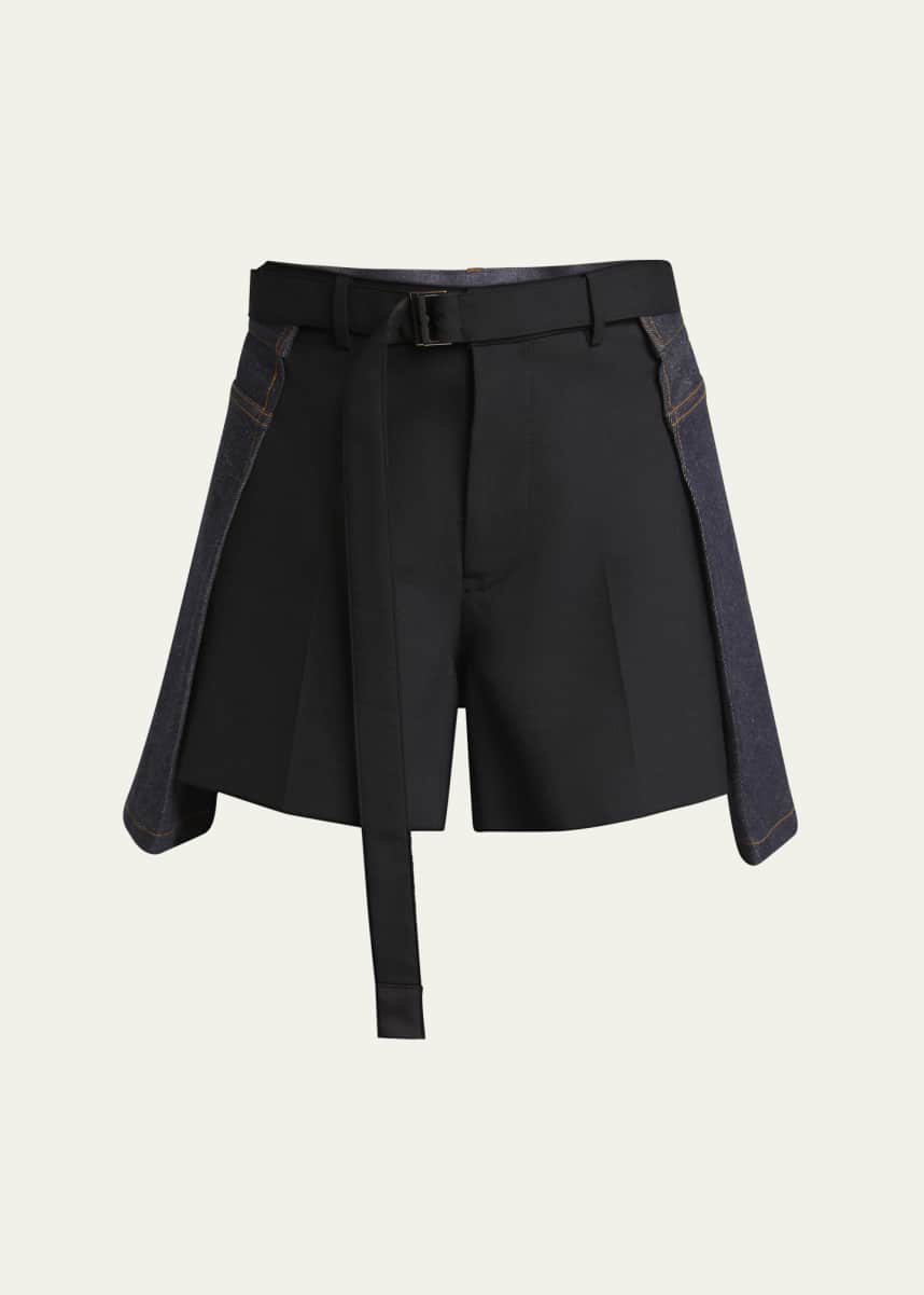 SACAI Belted Suiting Denim Mini Shorts