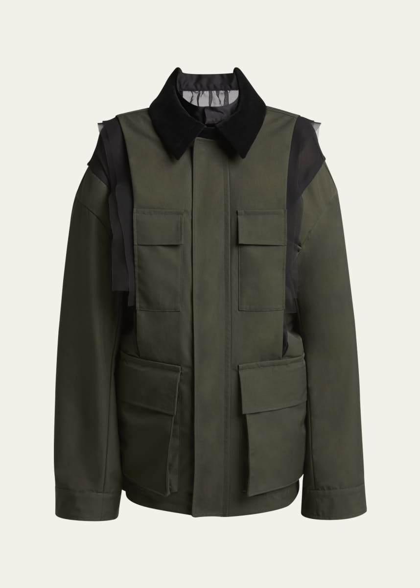 SACAI Sheer Insert Grosgrain Cargo Pocket Utility Jacket