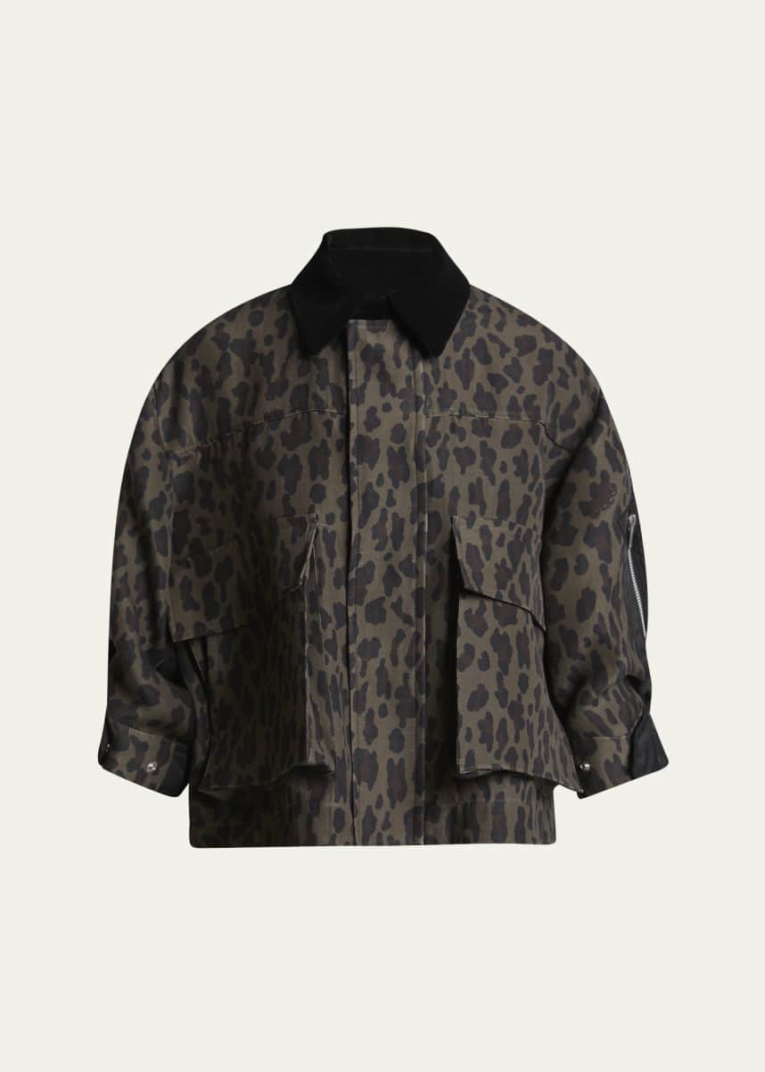 SACAI Hybrid Leopard Three-Quarter Sleeve Jacket