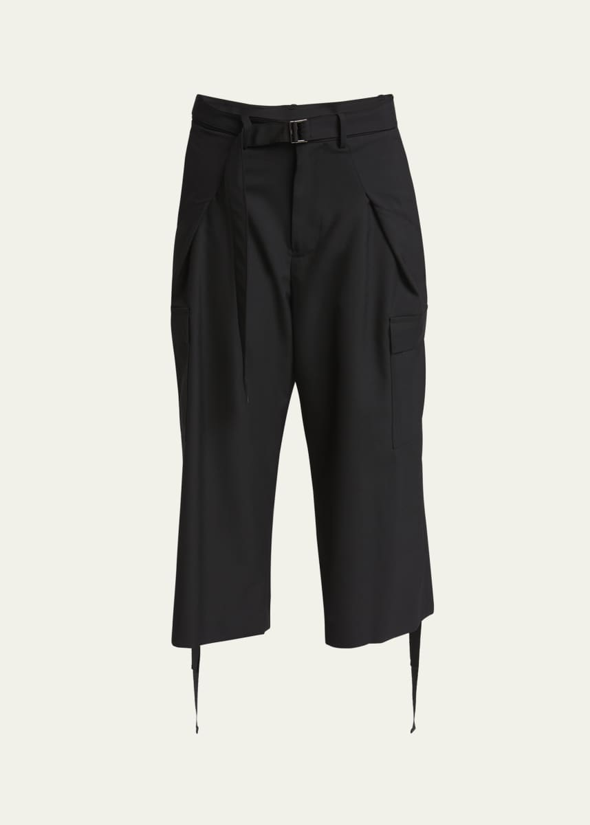 SACAI Belted Cropped Drawcord Wool-Blend Trousers - Bergdorf