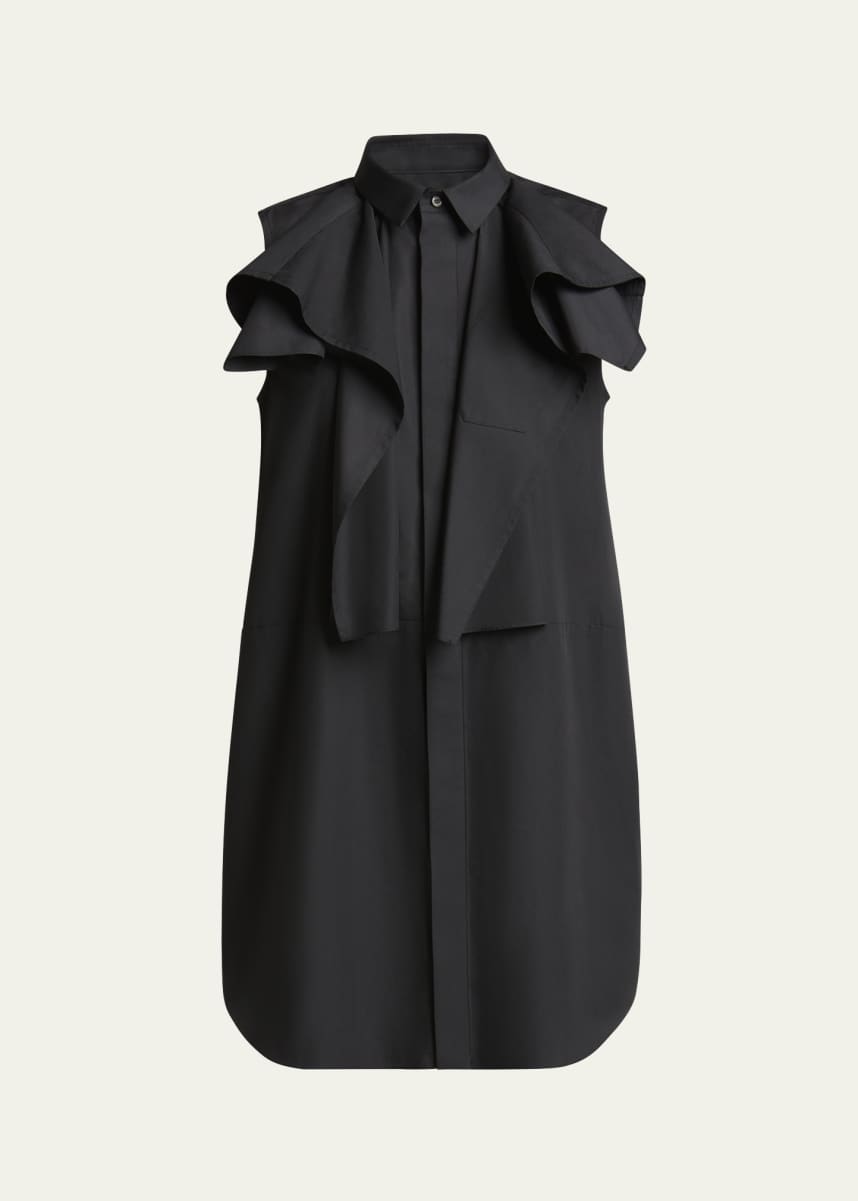 SACAI Ruffle High Neck Poplin Mini Dress